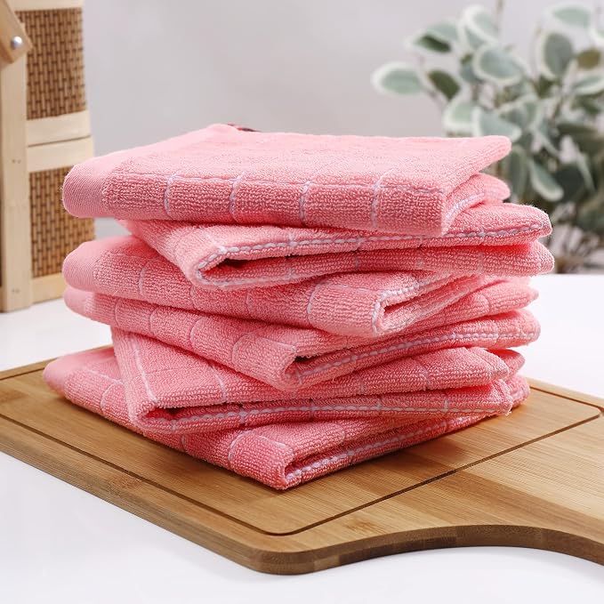Homaxy 100% Cotton Terry Kitchen Dish Cloths, 18 Pack, Pink | Ultra Soft and Absorbent, Suitable for Drying and Washing Dishes