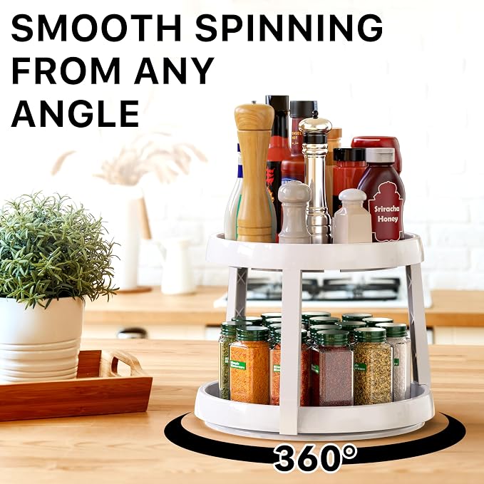 Simple Houseware 2-Tier Lazy Susan Spice Organizer, 10-Inch, White/Gray