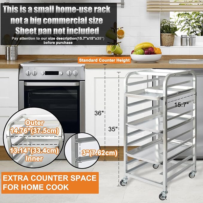 lopeztek 10-Tier Quarter & Half Sheet Pan Rack with Wheels for Home Use | 1/2 & 1/4 Sheet Pan|Baking Bread Cooling Rack|Speed Bun Pan Rack|Home Bakery Rolling Cart|Dough Proofing