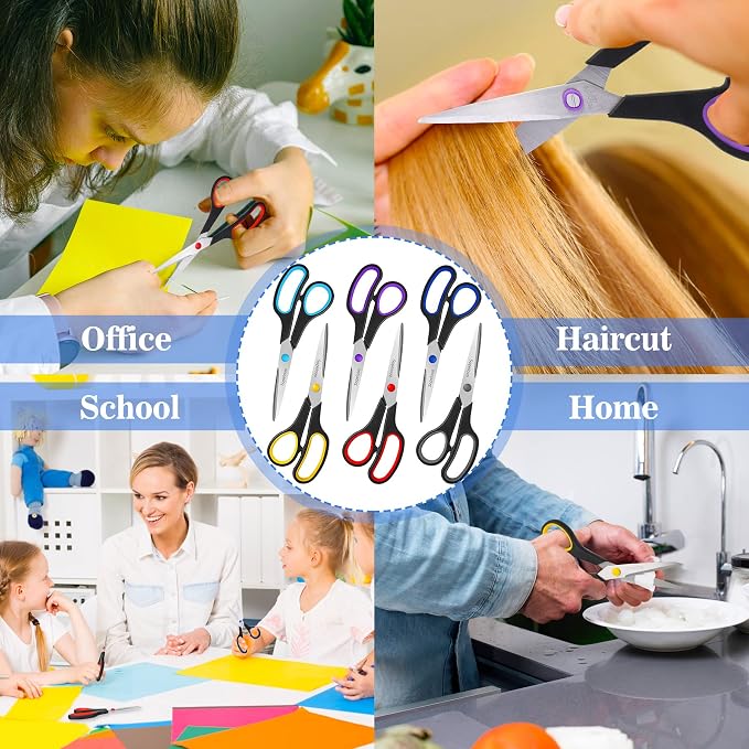 24 Pack 8” Scissors, Sharp Stainless Steel Comfort Grip for Everyday Use | Right/Left Hand, All Purpose Scissor for Office Home School Craft Sewing Fabric Supplies, High/Middle School Student Teacher