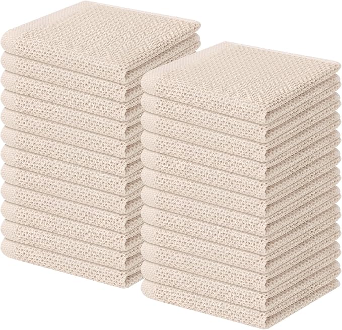 Homaxy 100% Cotton Waffle Weave Kitchen Dish Cloths 24-Pack, Beige | 12 x 12 Inches, Ultra Soft Absorbent Dish Towels, Quick Drying Dish Rags with Hanging Loop