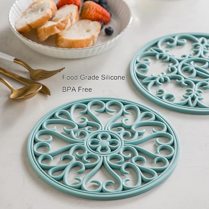 Silicone Trivet Mat - Non-Slip & Heat Resistant Kitchen Hot Pads for Countertops & Table - Kitchen Trivets for Hot Dishes & Cookware - Hot Pot Holder for Pots & Pans - Teal,Set of 3