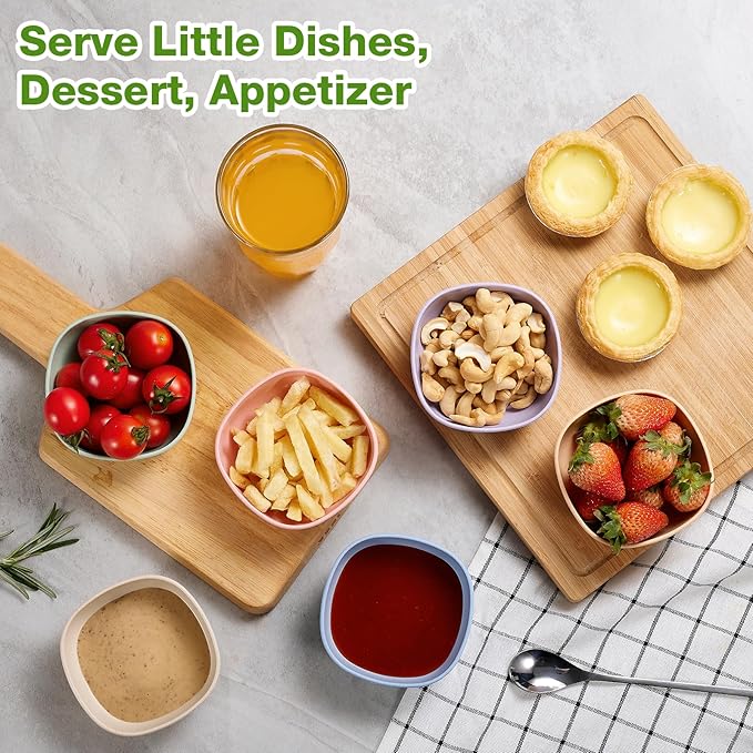 Hlukana 6 Pack Wheat Straw Soy Sauce Dishes, 4.5 OZ Small Dessert Bowls, Unbreakable Dipping Bowl, Pinch Bowls Set, Dipping Sauce Cups, Mini Prep Bowls, Dip Bowls for Side Dish, Ketchup, Soy, BBQ