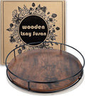 10" Rustic Brown Wood Lazy Susan,360° Decorative Turntable for Countertop