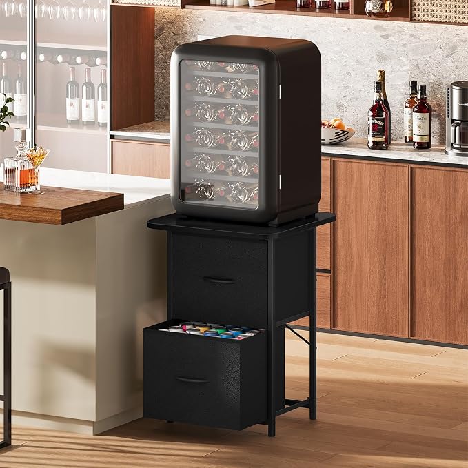 Snughome Mini Fridge Stand with Storage, Mini Fridge Cabinet Small Refrigerator Table Stand with Drawers, Heavy Duty 220 LBS, Compact Beverage Cooler Rack Shelf for Dorm, Apartment, Office Coffee Bar