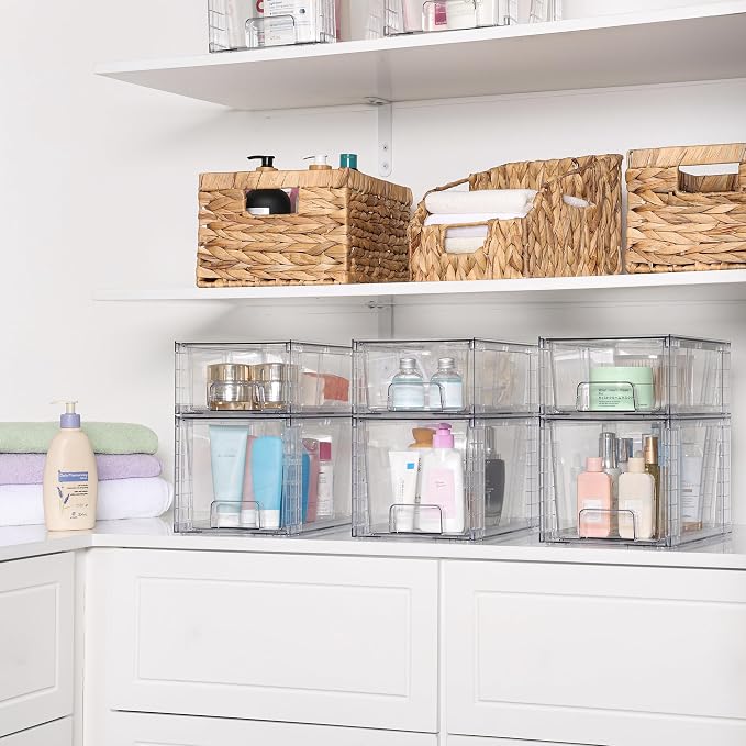 Vtopmart Clear Stackable Storage Drawers, 8 Pack Medium Set | Medium and Small Pull-Out PET Drawers for Consistent Organization, Stackable Storage Solution for Cabinets, Closets, Pantry