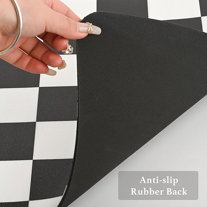 Ohocut Checkered Dish Drying Mat for Kitchen Counter, Coffee Bar Station Accessories, Retro Cute Aesthetic Modern Absorbent Drainer Mat Kitchen Drying Mat Easy Clean, Black 12" x 19"