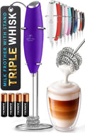 Zulay Kitchen Powerful Milk Frother Wand With Duracell Batteries - Ultra Fast Handheld Drink Mixer - Electric Whisk Foam Maker for Coffee, Lattes, Cappuccino & Matcha - Triple Whisk - Black