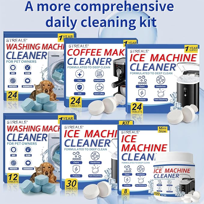 Washing Machine Cleaner Tablets for Pet Owners -12Pack, Deep Clean Descaler,Tackles Cat &Dog Hair,Freshens Odors &Laundry Detergent Residue,Septic Safe,HE Top &Front Load Washer -6Month Supply