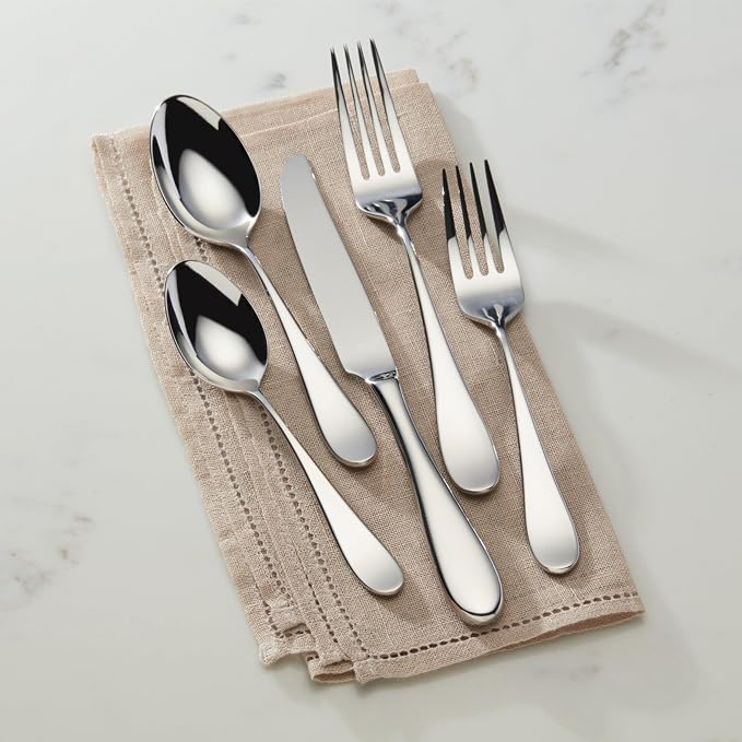 Reed & Barton Dalton 5Pc Flatware Place Setting, 5 Piece, Silver | silver, dishwasher safe | includes knives, forks, and spoons | heavy duty, cutlery set for kitchen and dining, utensil set