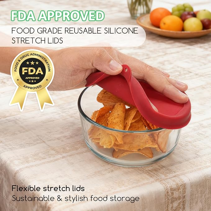 2 Cup Round Silicone Storage Cover Lids Replacement for Anchor Hocking and Pyrex 7200-PC Glass Bowls (Container not Included) (Red & Orange) 4 Pack