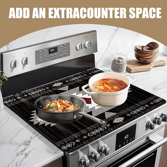 Black Southwestern Stove Top Covers for Electric Stove, Electric Gas Stove Pad Heat Resistant Range Cooktop Protector for Home Decor Kitchen 28"x20"