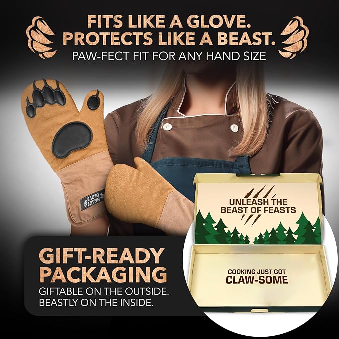 Bear Paw Oven Mitts (Beast Gloves) Funny Heat Resistant Oven Gloves, Non Slip Silicone Grip Bear Hands, Thick Potholders Set for Baking Grilling BBQ, Kitchen Gift, Cooking Gifts Kitchen Mitts Set