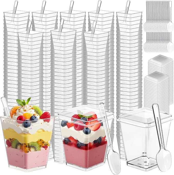 600 Pcs 5 oz Dessert Cups with Lids & Spoons, Reusable Clear Plastic Parfait & Appetizer Cups, Mini Dessert Shooters for Pudding, Yogurt, Jello, Ice Cream, Trifle & Fruit - For Party & Wedding
