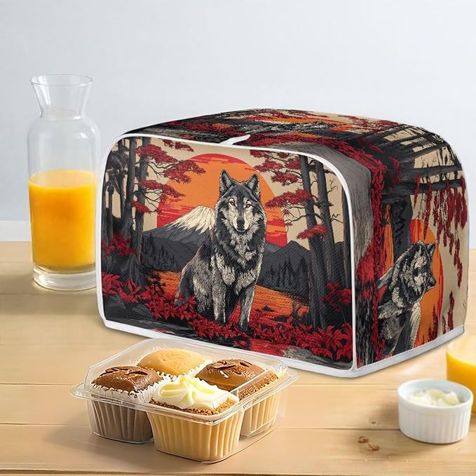 Wolf Print 2 Slice Toaster Cover Anti Fingerprint Toaster Oven Dust Cover Washable Small Kitchen Appliance Dust Covers, Kitchen Decorations