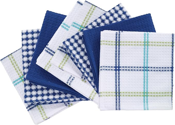 T-Fal Premium Waffle Dish Cloths: Highly Absorbent, Super Soft Long Lasting - 100% Cotton, 12"x13" Towel for Cleaning & Drying, (8-Pack), Cool