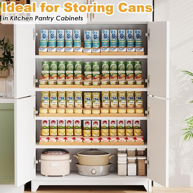 3-Tier Extra-Long Expandable Bamboo Can Rack for Pantry, Holds 45 Cans | Adjustable Pantry Can Organizer, Large Capacity Holds up to 45 Cans, Pantry Shelf & Countertop Storage (Patent Pending)