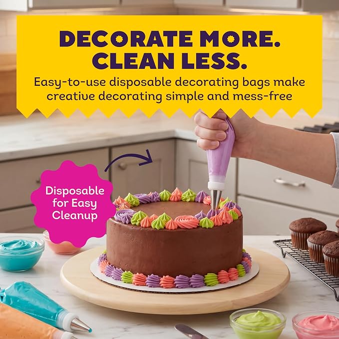 Wilton Disposable Decorating Bags, Piping Icing, 100-Count | Single-Use Piping Bags Fit All Standard Couplers & Tips, No Cleanup Required, Perfect for Icing, Frosting & Cake Decorating