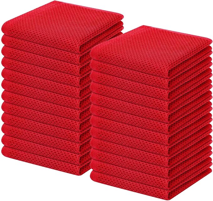 Homaxy 100% Cotton Waffle Weave Kitchen Dish Cloths 24-Pack, Red | 12 x 12 Inches, Ultra Soft Absorbent Dish Towels, Quick Drying Dish Rags with Hanging Loop