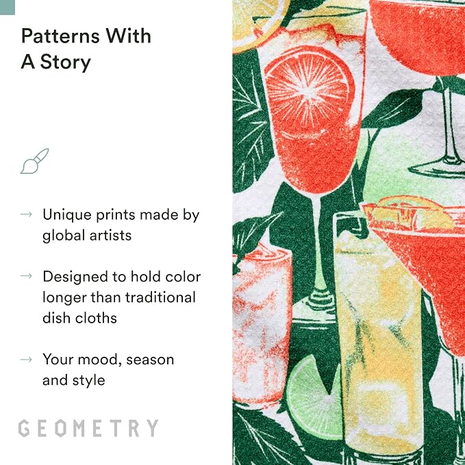 GEOMETRY Dishcloth – Spring & Summer Collection – Quick-Dry, Ultra-Absorbent, Reusable Microfiber Kitchen Towels for Drying & Cleaning - Summer Refreshments - 3-Pieces