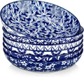 vancasso SELENE 50 oz Large Pasta Bowls Set of 6, Porcelain Serving Bowls, 9.5 Inch Wide Shallow Salad & Soup Bowls, Kitchen Pasta Plates, Microwave and Dishwasher Safe, Blue White Floral Design