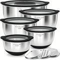 Mixing Bowls with Lids Set - Non-Slip, Airtight Warp-Proof TPR-AS Lids, Thicker Stainless Steel Bowls, Measurement Lines & 3 Graters, Prep Meal Bowl, Black Nesting Bowl for Kitchen, 5/3/2/1.5/0.63QT