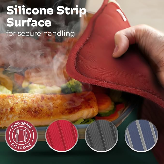Silicone Pot Holders - Set of 2 Red - 10x3 - Heat Resistant to 536 F / 280 C Kitchen Protectors Hot Pans Baking Professional Grade Cooking Mitts
