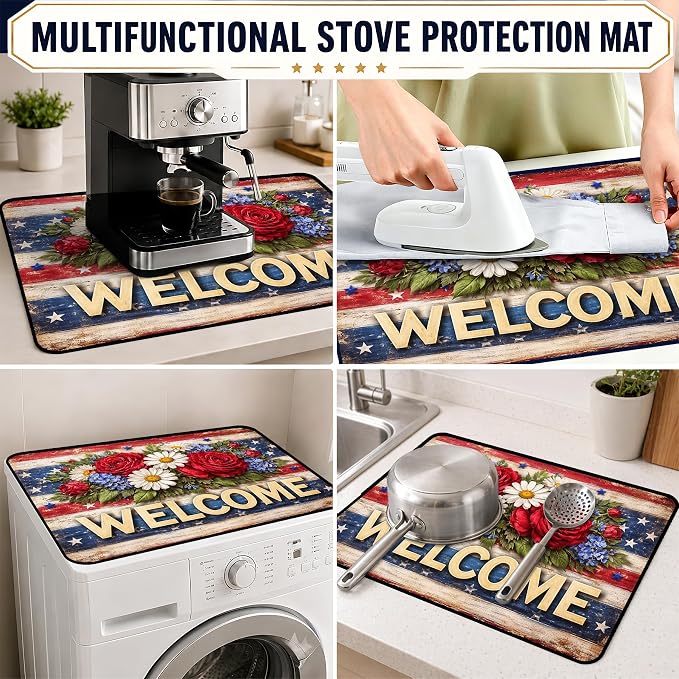 Patriotic Electric Stove Top Cover | Heat Resistant Glass Cooktop Protector for Kitchen Ceramic Countertops, Multiuse Stove Cover and Dish Drying Mat
