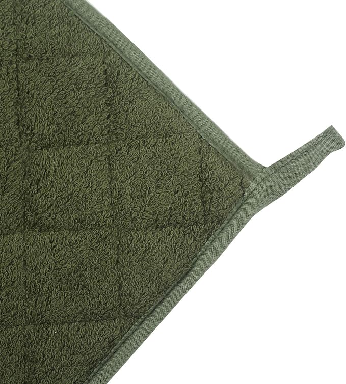 Pot Holders for Kitchen, 100% Cotton Terry Pot Holder Set of 5, Heat Resistant Hot Pads for Cooking, Baking, Hot Dishes and Countertop Protection, Olive Green