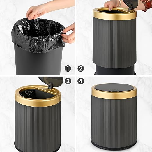 Pukomc Automatic Motion Sensor Trash Can with Lid | 3.5 Gallon Touchless Trash Bin, White Plastic Wastebasket,Smart Garbage Can for Bedroom, Office, Dorm