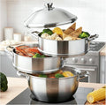 LOLYKITCH 8-Quart/ 30CM Stainless Steel Steamer Pot - 3 Tier Steamer | Steamer for Cooking Dumplings & Veggies, 12 Inch Large Induction Stock Pot for All Stovetops, Heavy Duty
