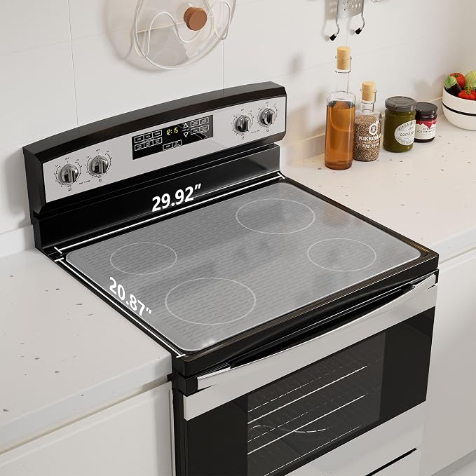 Stove Top Cover for Electric Stove - Food Grade Ceramic Stove top Cover, Silicone XXL Dish Drying Mat, Glass Cooktop Covers, Flat RV Range top Mats (Hyaline,30x21)