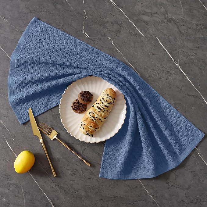 Homaxy 100% Cotton Terry Kitchen Towels(15" x 25", 4 Pack), Navy Blue | Soft and Super Absorbent Dish Towels, 380 GSM Reusable Tea Towel with Hanging Loop, Pineapple Grid Designed