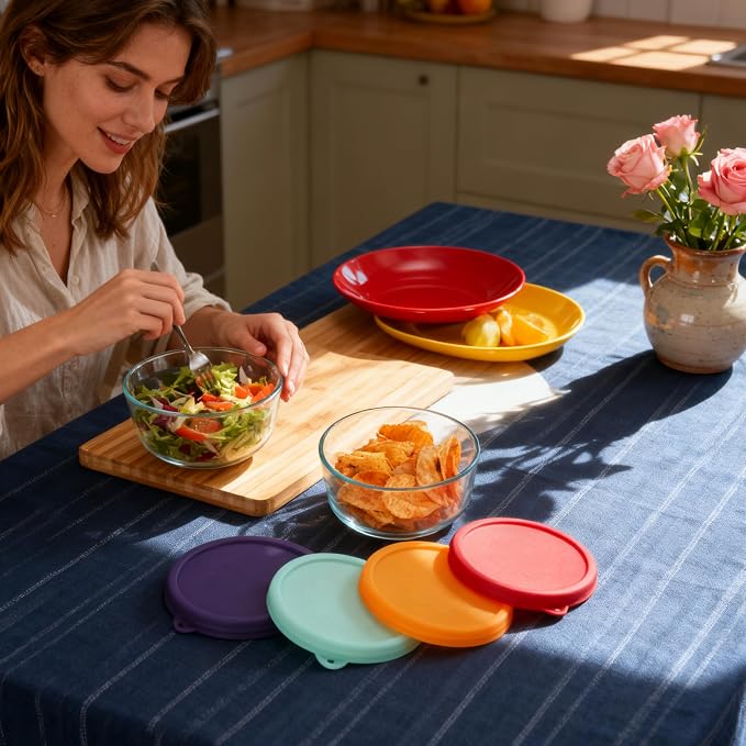 2 Cup Round Silicone Storage Cover Lids Replacement for Anchor Hocking and Pyrex 7200-PC Glass Bowls (Container not Included) (Mix) 4 Pack