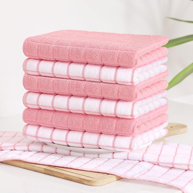 Homaxy Large Premium Cotton Kitchen Towels 16"x 28", 4 Pack, Pink | Natural Ring Spun 390 GSM Dish Towels, Super Absorbent Terry Kitchen Hand Towels, Soft Tea Towels with Hanging Loop