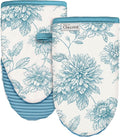 100% Thick Cotton Oven Mitts Ribbed Soft Silicone Blue Floral | Aesthetic Oven Mitts for Women, Machine Washable Non-Slip Kitchen Mitts, Reversible for Both Hands, Stylish Kitchen Decor