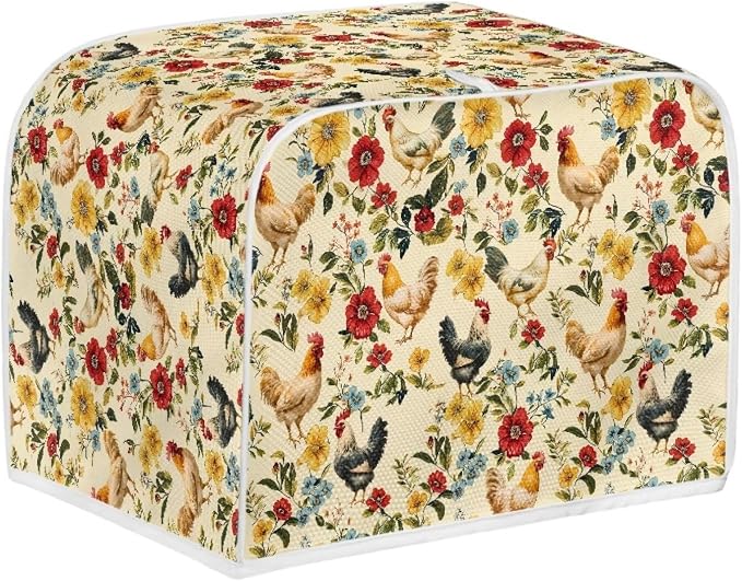 Rooster Flower Print Two Slice Toaster Cover Kitchen Small Appliance Covers Kitchen Decoration Microwave Oven Dustproof Cover Keep From Dirty Stain