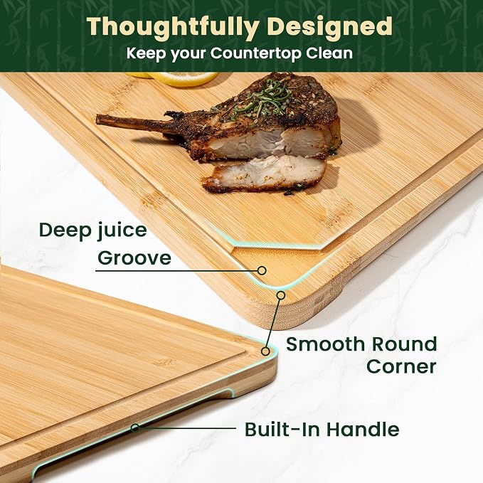 Heimlove 30" Stove Top Cover, Extra Large Bamboo Cutting Boards for Kitchen, Noodle Board Stove Cover Wooden Kitchen Sink Cover, Turkey Carving Board with Juice Groove and Handles