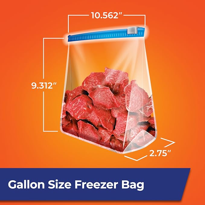 Hefty Slider Freezer Bags, Gallon Size, 56ct | Gallon Freezer Bags, Freeze Leftovers, Meat, Fruit, Veggies, Desserts, Secure Slider Closure