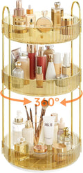 Rotating Makeup Organizer Countertop, 3 Tier, Gold | Skincare Organizers, Spinning Perfume Tray Stand, Makeup Storage Organizer for Vanity, Bathroom Organizer, Lazy Susan