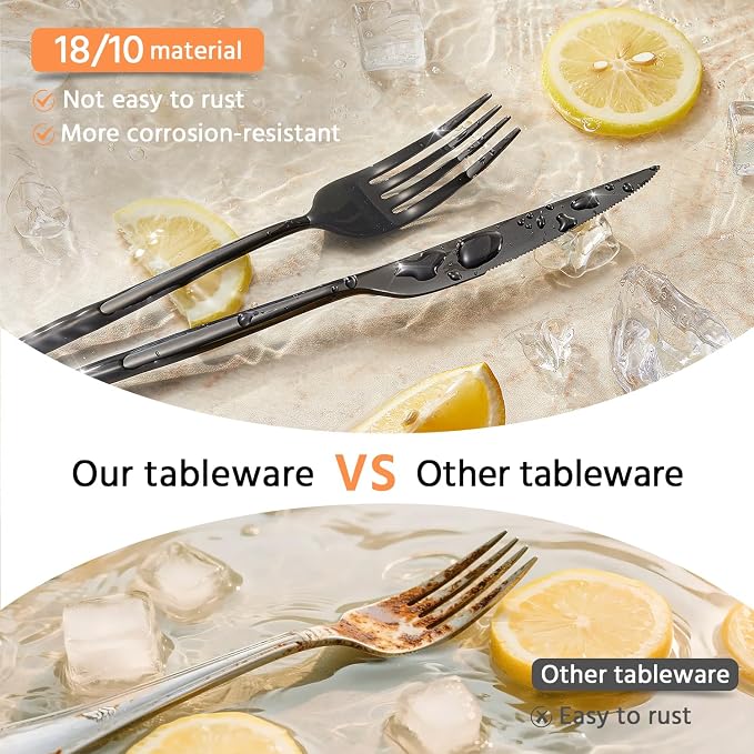 18/10 Silverware Set for 8, 40 Piece Black Stainless Steel Flatware Cutlery | KINGSTONE Mirror Polished Forks Knives Spoons Utensils, Tableware for Home Kitchen Restaurant Wedding, Dishwasher Safe