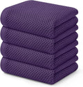 Kitinjoy 100% Cotton Waffle 4-Pack Kitchen Towels, 13" x 28", Eggplant | Super Soft, Ultra-Absorbent, Fast Drying, lightweight, Quick Drying Kitchen Hand Towels