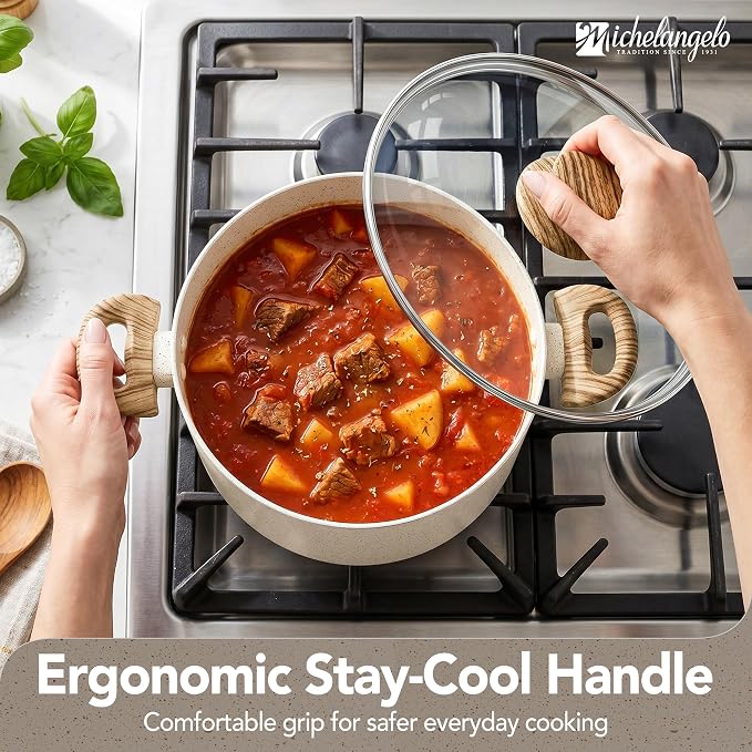MICHELANGELO Nonstick Cooking Pot - 6 Quart Soup Pot with Lid for Family Meals, Non-Toxic Stockpot with Stay-Cool Handles, Induction Ready, Easy Cleanup, PFOA & PFOS Free