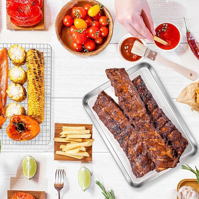 E-far Baking Sheet with Wire Rack Set, 17.6" x 13" (1 Pan +1 Cooling Rack) | Stainless Steel Sheet Pan with Cooling Rack for Oven, Large Metal Bacon Tray for Cooking Roasting, Non-Toxic, Dishwasher Safe