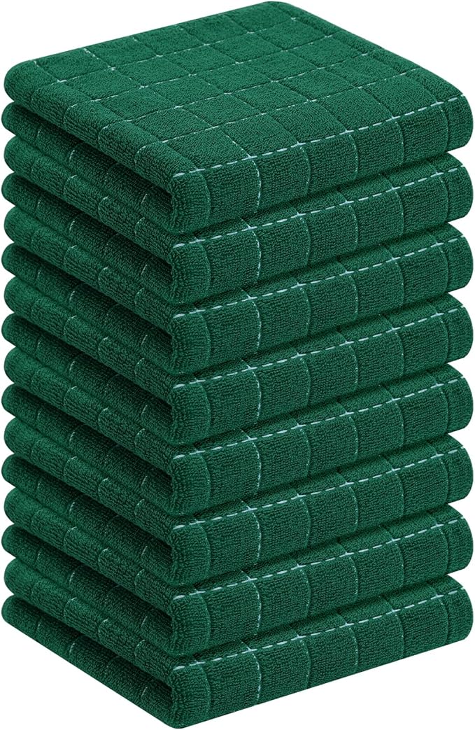 Homaxy 100% Cotton Terry Kitchen Towels, 8 Pack, Dark Green | Ultra Soft and Absorbent Dish Towels for Kitchen, Suitable for Drying and Washing Dishes