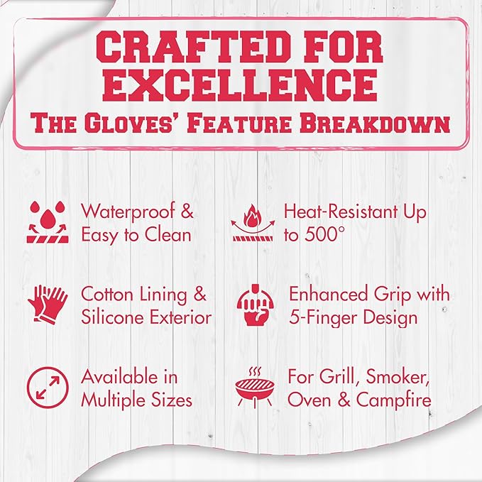KITCHEN PERFECTION S Silicone Smoker BBQ Gloves - Heat Resistant Oven Mitts | Made For Women, Waterproof, 5-Finger Design For A Better Grip, For Meat Smoking, Grilling, Cooking, Frying Turkey, Grill Gift