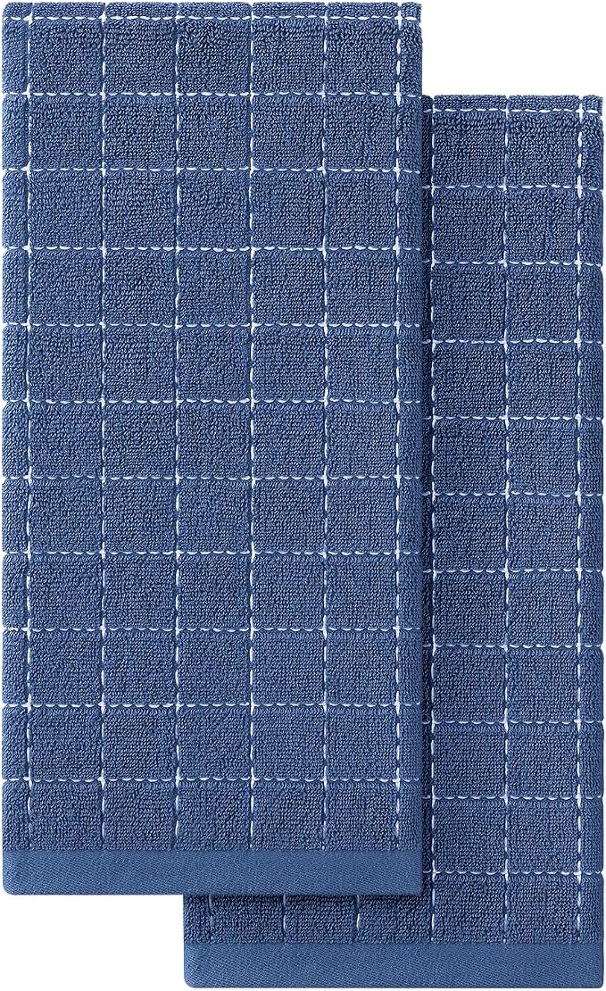 Homaxy 100% Cotton Terry Kitchen Towels, 2 Pack, Navy Blue | Ultra Soft and Absorbent Dish Towels for Kitchen, Suitable for Drying and Washing Dishes