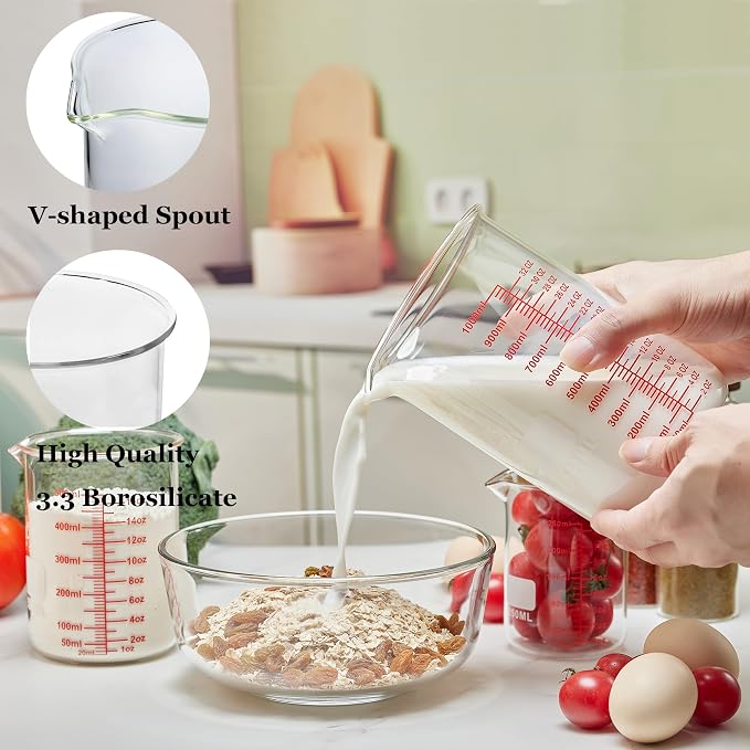 High Borosilicate Glass Measuring Cup-V-Shaped Spout,1000ml(32OZ) Glass Measuring Beaker for Kitchen or Restaurant, Easy to Read