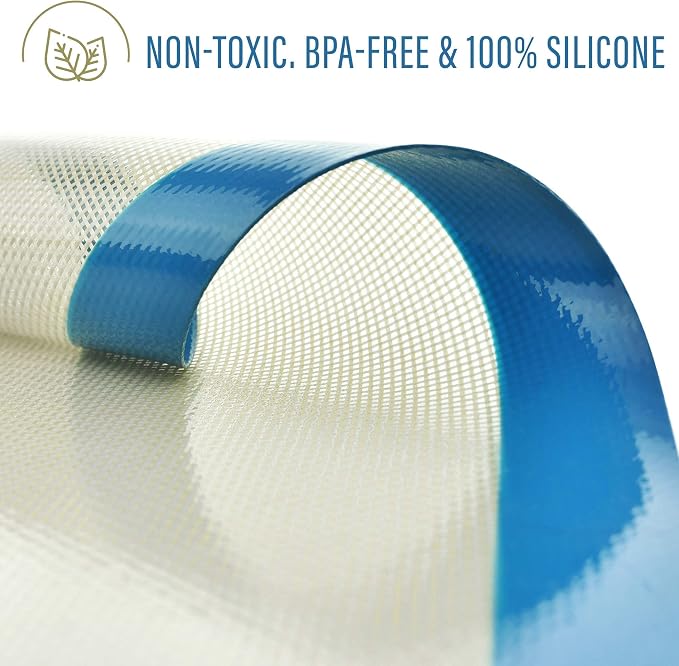Silicone Baking Mat Set of 5, Nonstick Cookie Sheets, Multiple Sizes - Blue | 2 Half Sheets with Macaron & Cookie Circles, 1 Quarter Sheet, 1 Round & 1 Square, 100% Silicone, Easy-Clean, Reusable Liners.