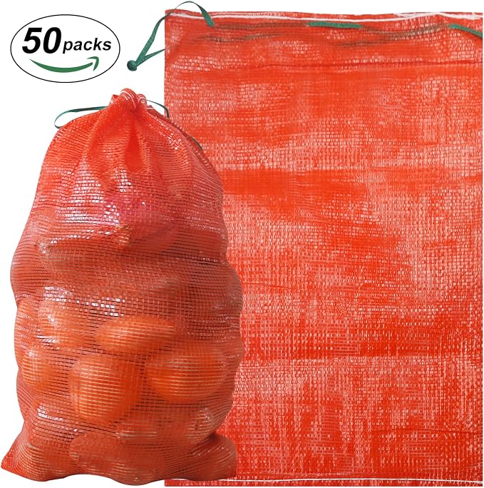 50 Pack 36lb Mesh Onion Bags Reusable Produce Storage Fruit Vegetable Storage Bags with Drawstring for Onions Potatoes Citrus Crawfish 15.6 x 26 Inches